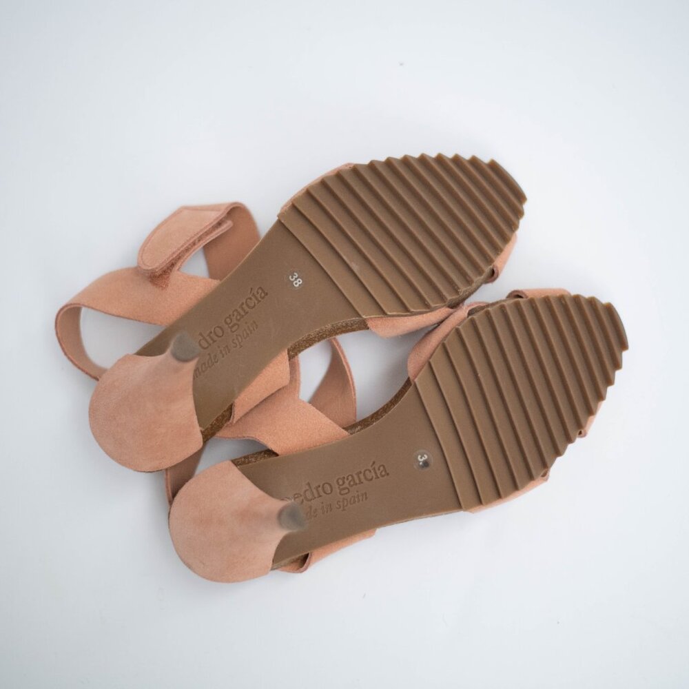 Pedro Garcia Women Sandals EU 38 US 8 Peach Suede Leather Heel Cork Insole Spain - Picture 13 of 13